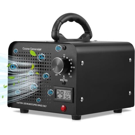 Generador de ozono, generador de máquina de ozono de alta capacidad de 60000 mg/h con temporizador de 120 minutos, eliminador de olores de ozono portátil, color negro