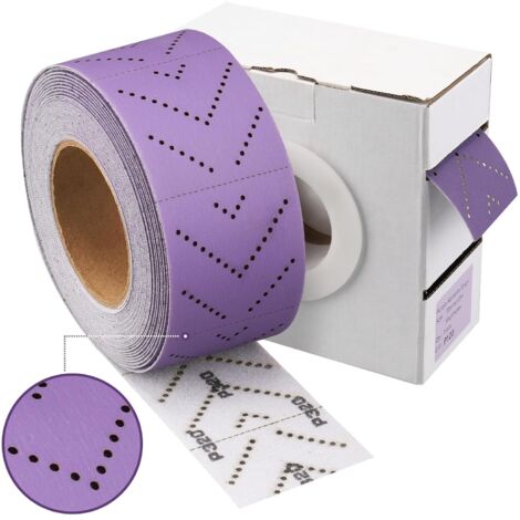 Papel de lija de cerámica violeta para automóviles, hoja de lijado limpia con múltiples orificios - 70 mm x 12 m, para madera, automóviles, reparación de carrocería, grano 800 (1/5)