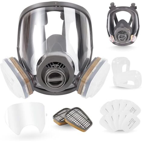 Máscara respiratoria de cara completa 25 en 1 para proteger contra pintura, vapores orgánicos y polvo, dos tipos de conectores, 10 cubiertas de lentes incluidas, respirador con máscara de gas