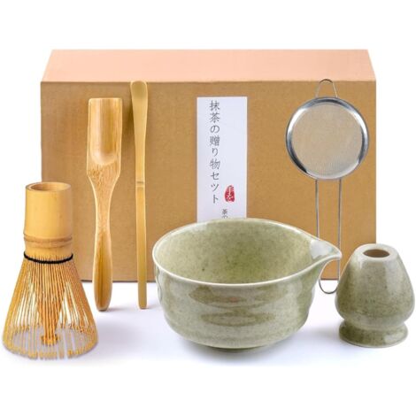 Kit completo de Matcha: juego de 6 batidores de matcha con batidor de bambú, cuenco, tamiz para polvo de matcha, 2 cucharas, soporte para batidor y accesorios para la ceremonia del té