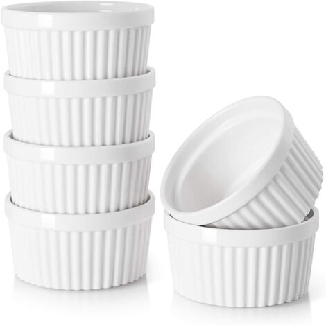 Juego de 6 ramequines, moldes de porcelana para hornear, ramequines para crème brûlée, muffins y pasteles, moldes para soufflés y budines, mini cuencos para helados, salsas, frutas y snacks, 120 ml