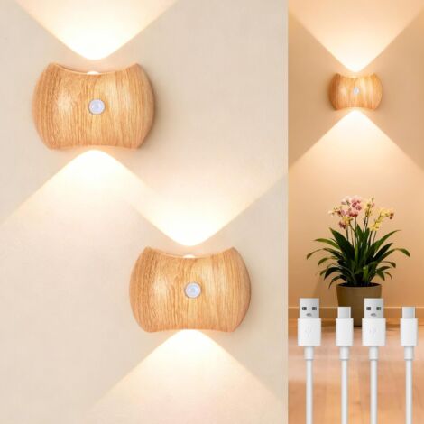 Aplique de pared interior con sensor de movimiento recargable (2 unidades), 3 colores, inalámbrico, funciona con pilas