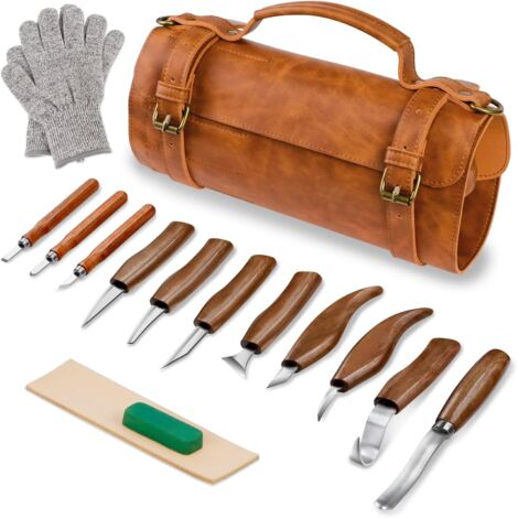 Kit de cuchillos de lujo para tallar madera, juego de cuchillos para tallar madera, kit de tallado de madera para principiantes, cuchillo para tallar madera, marrón (1/5)