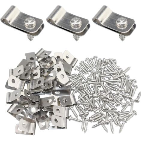 Clips de montaje para cercas agrícolas - 100 piezas de acero inoxidable con tornillos, clips para cables, clips para alambre de cerca de calibre 12-16, adecuados para cercas de madera y metal (1/5)
