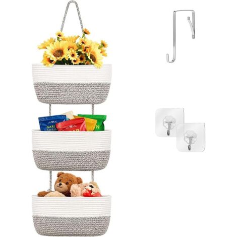 Estantes de almacenamiento colgantes para sobre la puerta, organizador de pared de tela de cuerda, extraíble de 3 niveles para dormitorio, baño, guardería, decoración del hogar