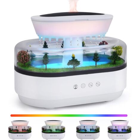 Difusor de aromaterapia, humidificador de aire con efecto lluvia de 250 ml, micropaisajes, luces LED de 7 colores y ruido blanco, ideal para dormitorios y habitaciones infantiles