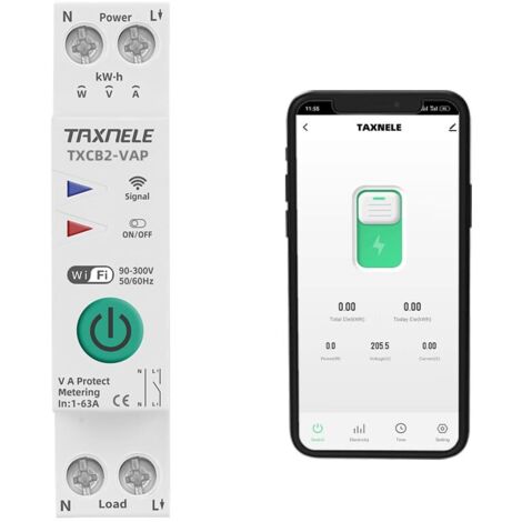 Disyuntor inteligente TUYA WIFI,medidor de potencia,medidor de energía kWh 1P 230V,voltímetro,amperímetro,carril DIN,interruptor de control remoto inalámbrico, temporizador,control por voz, 1-63A