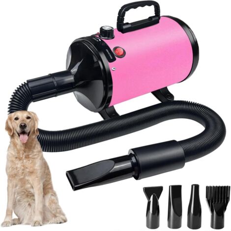 Secador de pelo para perros de alta velocidad con 4 boquillas, 5,2 HP / 3800 W (Super Cyclone profesional), secador de pelo para perros con temperatura ajustable sin escalones, color rosa