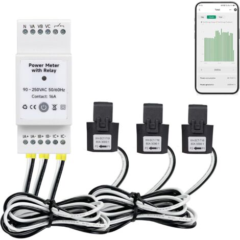 Monitor de energía inteligente - Tuya, monofásico, medición de voltaje, corriente, factor de potencia y potencia activa en tiempo real, controlado mediante aplicación móvil, 473-W-TY-80A