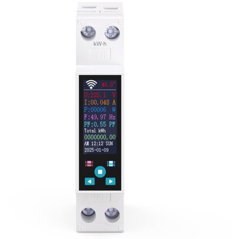 Interruptor de riel DIN para medidor eléctrico WiFi, 1P-N/1-50A/230VAC, conector WiFi, temporizador inteligente, compatible con Alexa, medidor de consumo de energía
