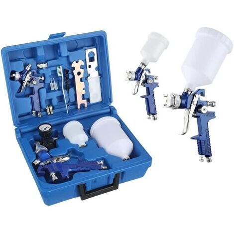 Juego de pulverizador de pintura HVLP de 2 piezas, kit profesional de pistola pulverizadora de alimentación por gravedad de aire con boquillas de 0,8 mm y 1,4 mm
