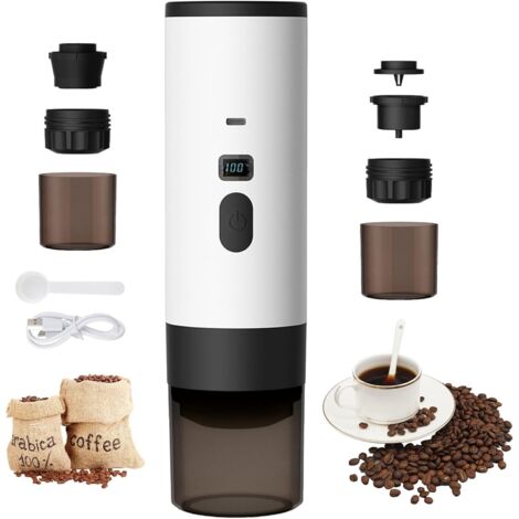 Cafetera portátil 3 en 1 de 72 W, recargable de 12 V, con cápsulas USB y depósito de agua de 90 ml, ideal para oficina, camping, coche y viajes, Color blanco