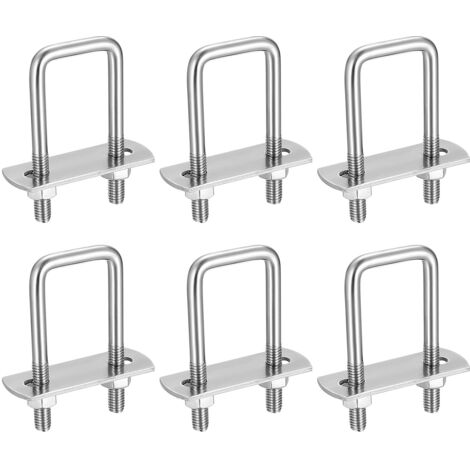 6 piezas U-pernos, U-pernos M6, U-pernos de acero inoxidable con tuerca, placas y arandelas, pernos de sujeción para fijación de tuberías, ángulo recto de 62 x 25 mm