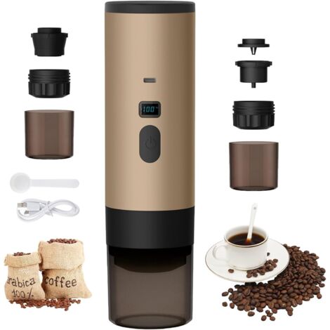 Cafetera portátil 3 en 1 de 72 W, recargable de 12 V, con cápsulas USB y depósito de agua de 90 ml, ideal para oficina, camping, coche y viajes, color caqui