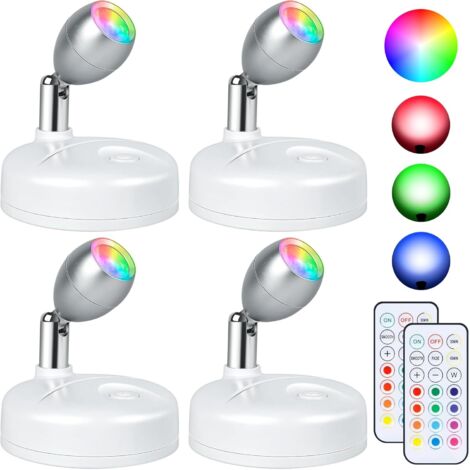 Paquete de 4 focos de interior a pilas, 13 colores para plantas de interior, luces de pared decorativas para cuadros, luces de exhibición para obras de arte de árboles y estanterías (1/5)