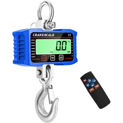 Báscula electrónica colgante de 2000 kg, báscula de grúa digital industrial con control remoto y pantalla LCD, celda de carga dinámica electrónica de alta precisión, color azul