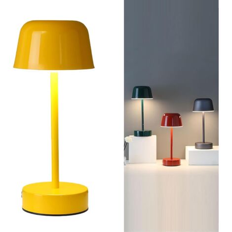 Lámpara de mesa recargable, lámpara de mesa con forma de hongo amarilla con puerto USB, pequeña lámpara táctil a pilas para mesita de noche, mesita de noche, dormitorio, sala de estar, amarilla (1/5)