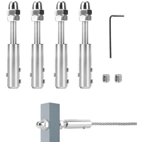 Tensor de cable de acero inoxidable para cables de acero inoxidable y llave en forma de L - Tensor de cable de acero inoxidable para fijación de cables tirantes, 3 mm