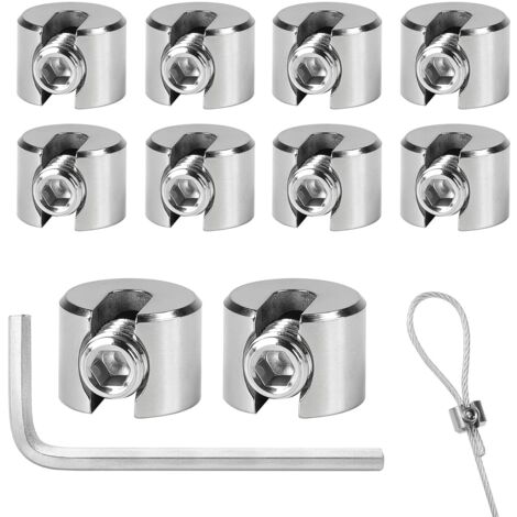 10 abrazaderas de cable de acero inoxidable 316 con tornillos hexagonales y llave, para cables de acero, tensores de tendedero, tensores de cable, M4 de 2 mm