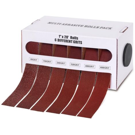 Juego de rollos de lija de 6 granos (80, 150, 240, 320, 400 y 600), papel de lija con dispensador, rollo de lija abrasiva húmeda y seca