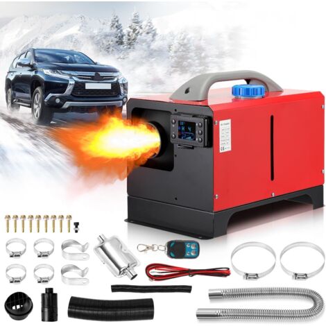 Calefactor auxiliar diésel portátil de 8 kW y 5 L, 12 V/24 V CC, con control remoto y pantalla LCD Calefactor diésel para coches, camping y autocaravanas Color rojo
