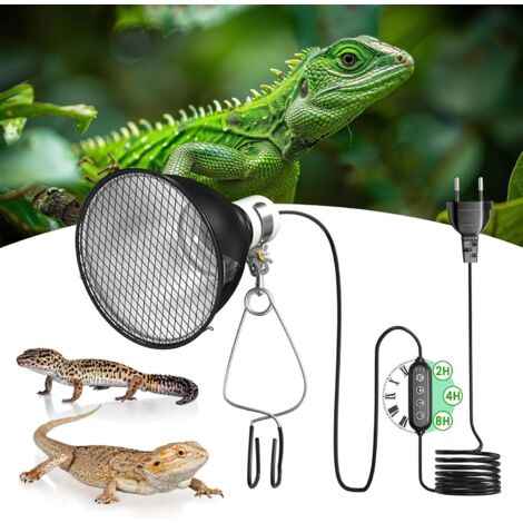 Lámpara de calor tipo domo con reflector, regulador de intensidad y temporizador, 100 W, E27, portalámparas reflector de 5,5 pulgadas para bombillas UVA, UVB e infrarrojas (bombilla no incluida) (1/5)