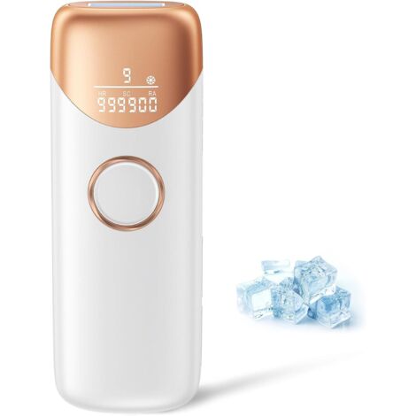 Dispositivo de depilación IPL con enfriamiento por hielo, dispositivo de depilación láser de 999/900 flashes, 9 niveles de energía, depilación láser indolora en casa para la línea del bikini facial (1/5)