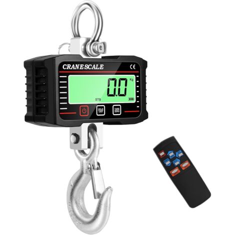 Báscula electrónica colgante de 2000 kg, báscula de grúa digital industrial con control remoto y pantalla LCD, celda de carga dinámica electrónica de alta precisión, color negro