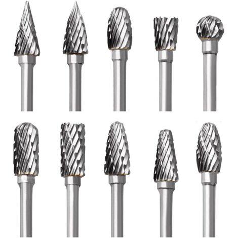 Juego de fresas rotativas de carburo de tungsteno para Dremel, 10 brocas de carburo de doble corte para tallado con vástago de 1/8", accesorios para herramientas rotativas