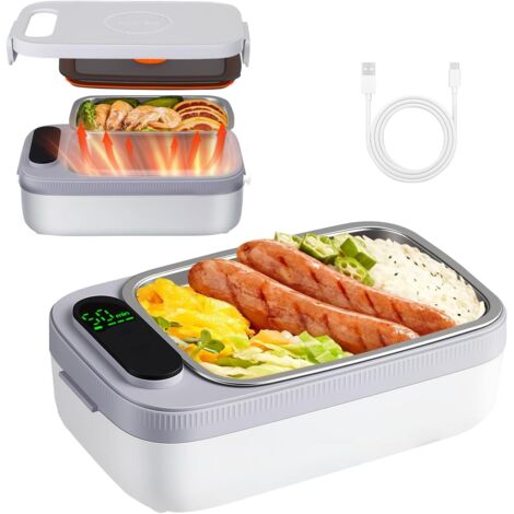 Fiambrera eléctrica térmica de 1 L con batería de 14000 mAh - Fiambrera con aislamiento USB y calentamiento automático, recipiente de acero inoxidable 304, ideal para oficinas, obras y camping (1/5)