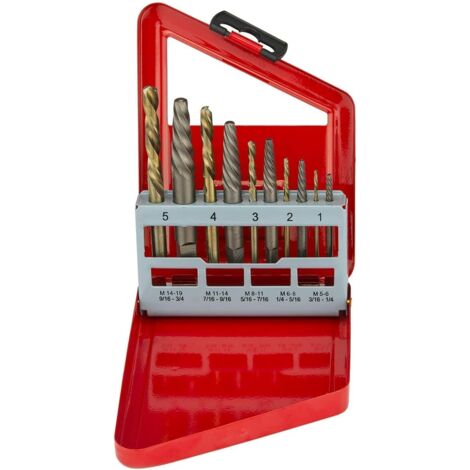 Kit extractor de tornillos y husillos para izquierdas, husillos de acero HSS M2, flautas espirales de aleación, extractor de tornillos y husillos inversos, 10 piezas