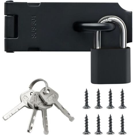 Pestillo para puerta exterior, cerradura con candado, cerradura interior de acero inoxidable SUS304 para gabinete y jardín, color negro mate (1/5)