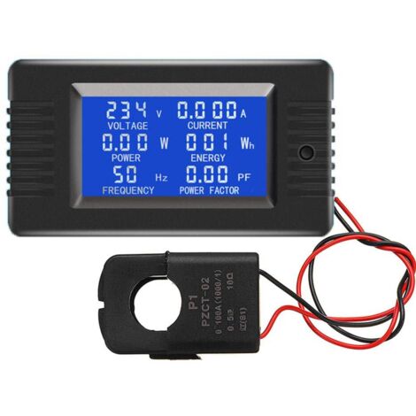 Medidor de panel de energía, amperímetro, voltímetro, multímetro con TC abierto, CA 80-260 V, 100 A, voltaje, corriente, amperaje, potencia, pantalla digital LCD