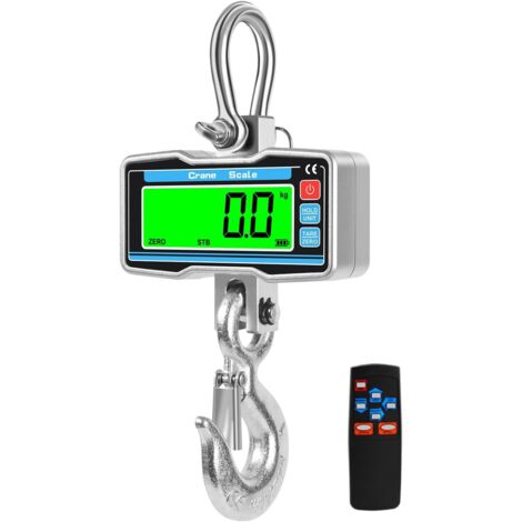 Báscula de grúa de 2 toneladas, báscula industrial digital de 2000 kg, báscula electrónica colgante de alta precisión con control remoto y pantalla LCD, color plateado