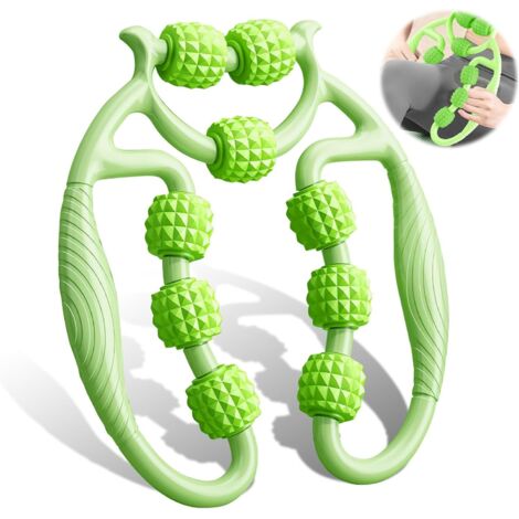 Masajeador anticelulítico, rodillo de masaje para piernas, muslos y glúteos, masaje anticelulítico de 360° con asas extraíbles, color verde