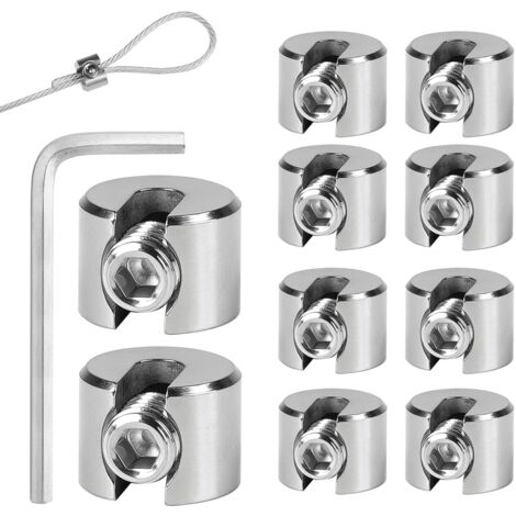 10 abrazaderas de cable de acero inoxidable 316 con tornillos hexagonales y llave, para cables de acero, tensores de tendedero, tensores de cable, 6 mm M10
