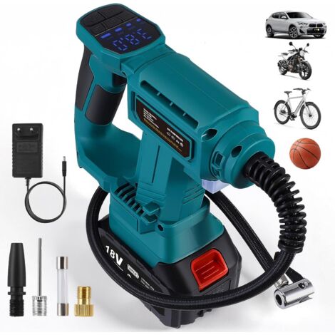 Compresor de aire portátil para baterías de 18 V, máx 11 bar, inflador automático con manómetro digital, bomba de aire para coche, moto, bicicleta, balón deportivo