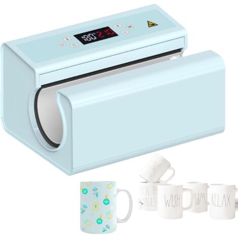 Máquina de transferencia de calor automática para tazas, 325-887 ml, diámetro 75-85 mm, temperatura y tiempo ajustables, calentamiento rápido y uniforme, para transferir imágenes a tazas, color azul