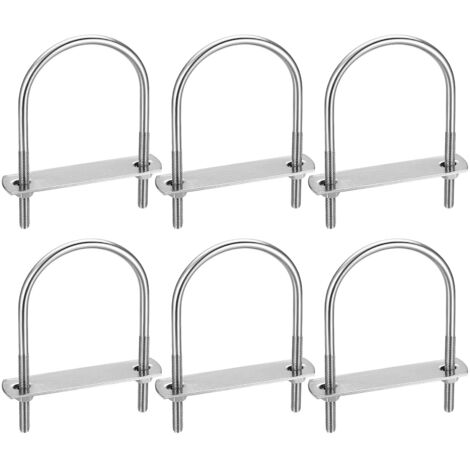 6 piezas U-pernos, U-pernos M6, U-pernos de acero inoxidable con tuerca, placas y arandelas, pernos de sujeción para fijación de tuberías, esquinas redondeadas de 110 x 60 mm