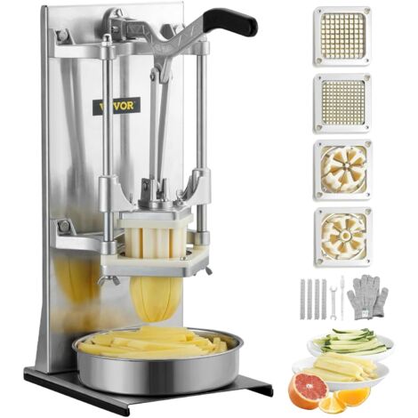 Cortador manual profesional de papas fritas, cortador de verduras multifuncional con 4 cuchillas de acero inoxidable (6,4/9,5 mm), 1 rebanador (6 gajos), 1 rebanador de manzanas, cortador de palitos