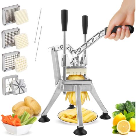 Cortador vertical profesional de papas fritas con cuchillas de acero inoxidable de 6 mm, 9 mm y 13 mm Cortador manual multifuncional para papas fritas, zanahorias, pepinos, cebollas, limones y frutas