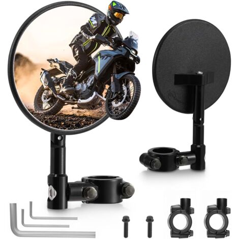 Juego de espejos para motocicleta, abrazaderas de manillar de 7/8 in y 22 mm, espejos universales para motocicleta con espejo retrovisor plegable M10 M8 adicional para motocicleta deportiva de calle (1/5)