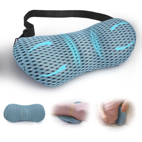 Cojín lumbar para coche,cojín lumbar para silla de oficina,almohada de apoyo para silla de oficina y asiento de coche,respaldo con correa ajustable,ergonómico,para casa,sofá,soporte de espalda, azul