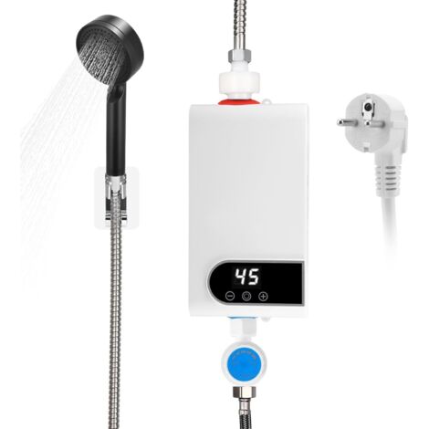 Calentador de agua instantáneo, mini calentador de agua eléctrico sin tanque de 220V y 5500W, 30-55°C Calentador de agua eléctrico instantáneo con temperatura ajustable y pantalla LED para cocina