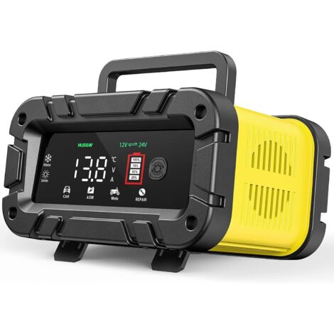 Cargador de batería inteligente de 12 V/24 V, cargador de batería para coche con reparación automática y pantalla LCD, cargador de mantenimiento para coche, motocicleta, camión, AGM, Gel, SLA, 20 A