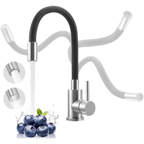 Grifo flexible, grifo para fregadero con 2 chorros, grifo de cocina giratorio de 360°, grifo de cocina de acero inoxidable con caño flexible, grifo mezclador de cocina (1/5)