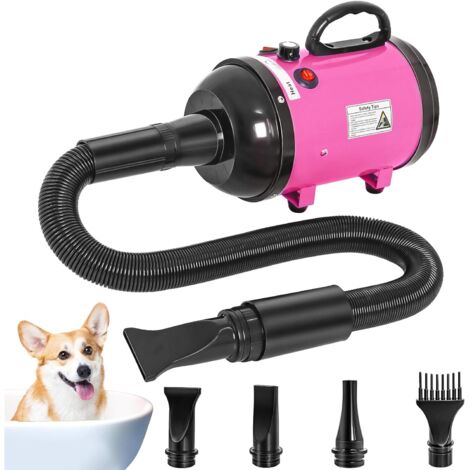 Secador de pelo para perros grandes, 5,2 HP, 3800 W, alta velocidad, con calor para aseo, temperatura ajustable, color rosa