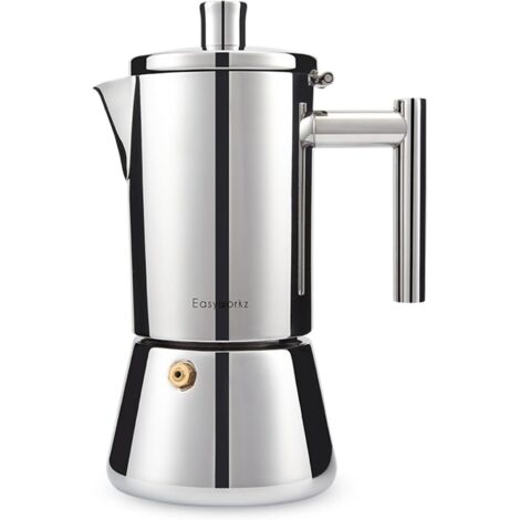 Cafetera italiana Diego Espresso de acero inoxidable, cafetera moka, compatible con inducción, color plata, 300 ml, 6 tazas