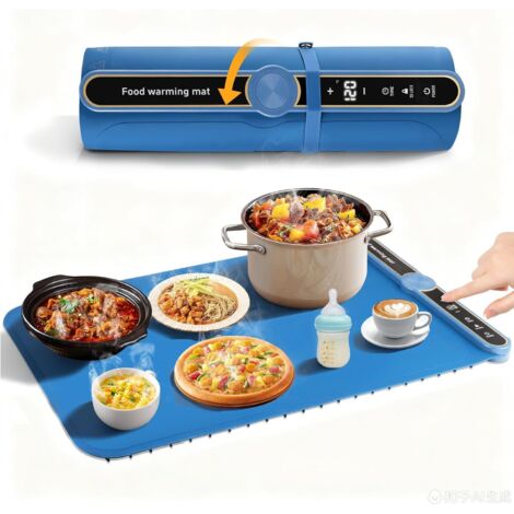 Calentador de alimentos eléctrico,bandeja calefactora eléctrica plegable,bandeja calefactora portátil de silicona de 40-120°C con temporizador de 6horas y 9ajustes de temperatura para bufés y fiestas