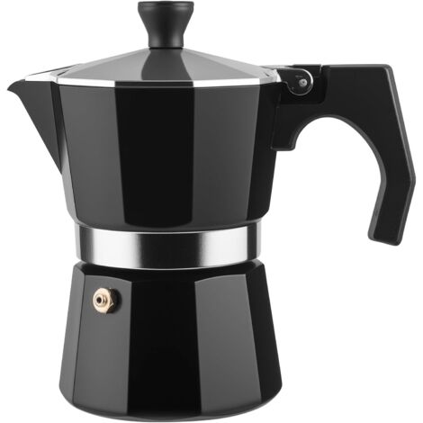 Cafetera moka de 6 tazas, cafetera de aluminio para estufa, percoladora, cafetera moka, 300 ml, color negro